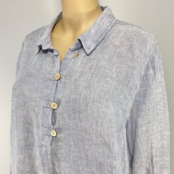 Sigrid Olsen Pullover Tunic Top Size 1X Blue 100% Linen Chambray Roll Tab Sleeve - Picture 5 of 10